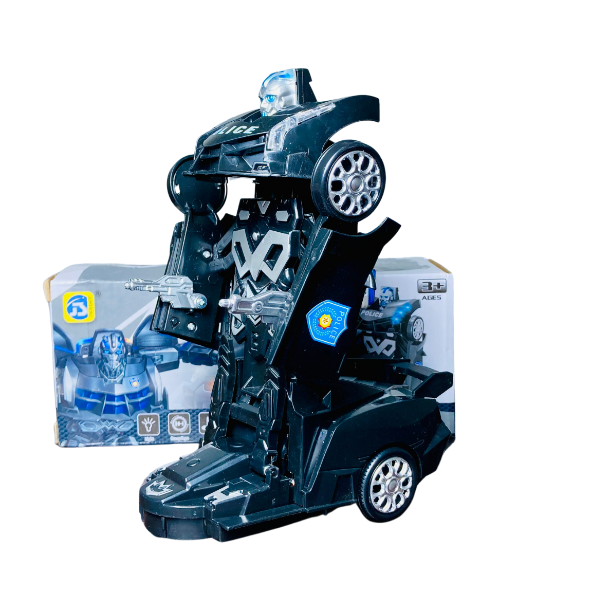 POLICE Venom God Of War Car Transform Robot with Realistic Sound and Lights