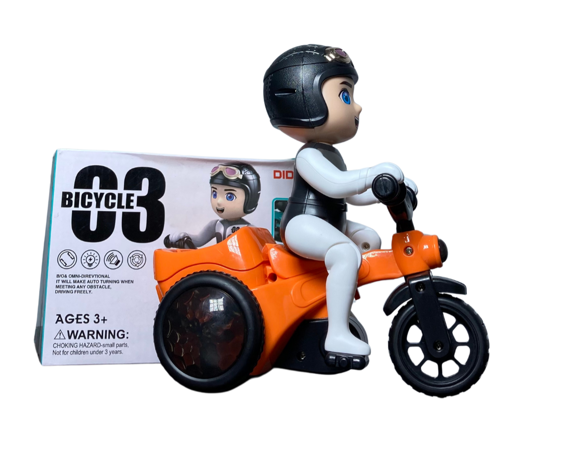 Kids' Stunt Bicycle with LED Lights, Music & 360° Rotation – Electric Robot Bike