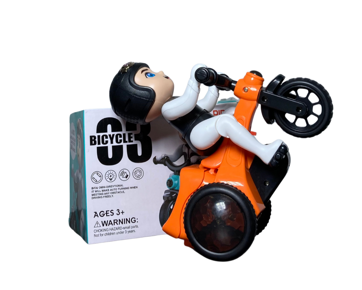 Kids' Stunt Bicycle with LED Lights, Music & 360° Rotation – Electric Robot Bike