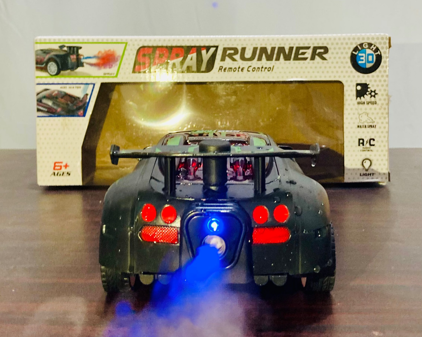 RC Spray Runner Car with Sounds Lights and Smoke-Remote Control Car for Kids