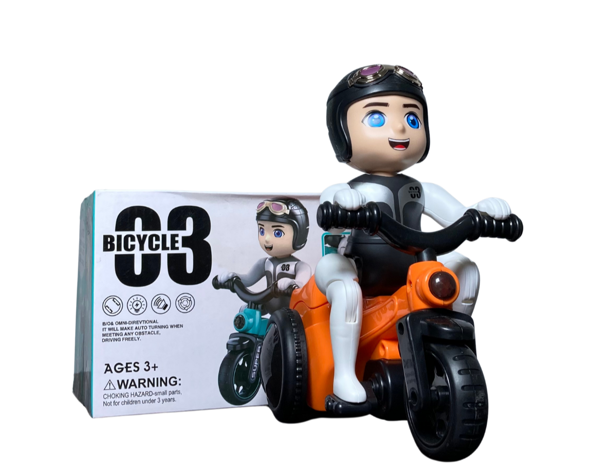 Kids' Stunt Bicycle with LED Lights, Music & 360° Rotation – Electric Robot Bike