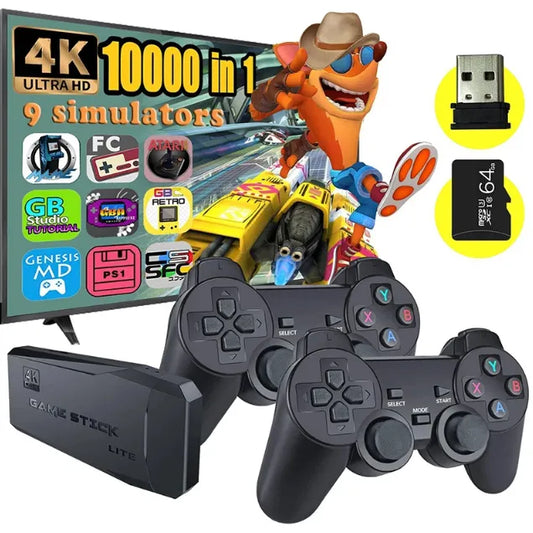 Wireless Retro Game Console M8 / M15 , Plug and Play Video Game Stick, Built in 20000+ Games, 9 Classic Emulators, 4K High Definition HDMI Output for TV with Dual 2.4G Wireless Controllers (64G Memory Card)