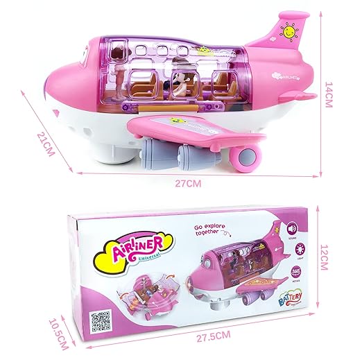 Ynybusi Pink Airplane Toys for Toddlers 1-3-5, Toy Airplane for 4-8 Year Old Boys Girls Birthday, Toddler Toys Bump and Go Action Air Plane with LED Flashing Lights &amp; Sounds (Pink)