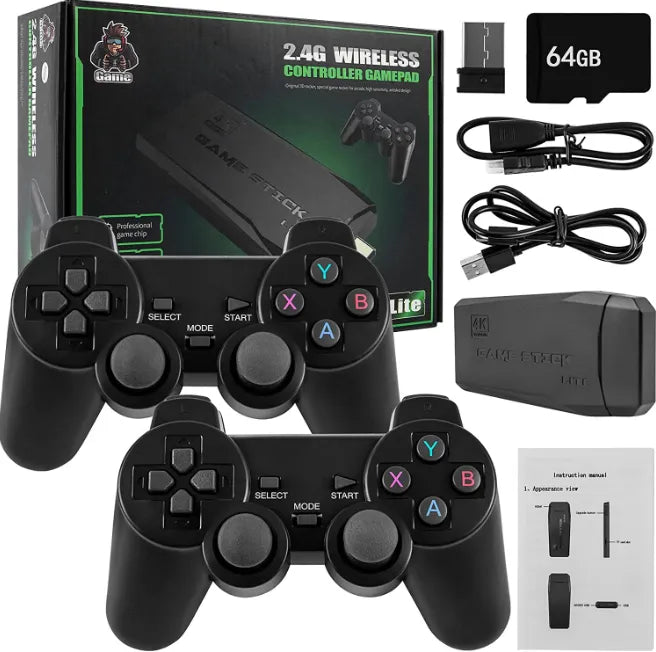Wireless Retro Game Console M8 / M15 , Plug and Play Video Game Stick, Built in 20000+ Games, 9 Classic Emulators, 4K High Definition HDMI Output for TV with Dual 2.4G Wireless Controllers (64G Memory Card)