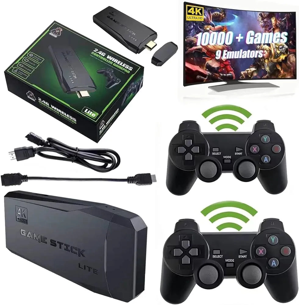 Wireless Retro Game Console M8 / M15 , Plug and Play Video Game Stick, Built in 20000+ Games, 9 Classic Emulators, 4K High Definition HDMI Output for TV with Dual 2.4G Wireless Controllers (64G Memory Card)