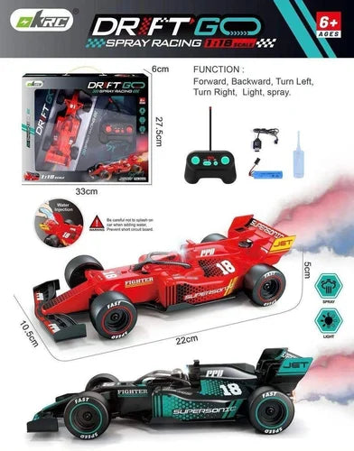 Drift Spray F1 Formula Remote Control Racing Car Rechargeable Multicolor